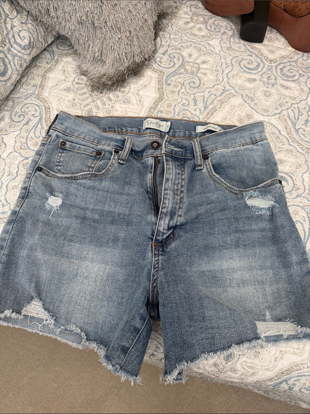 Jessica Simpson Lovesick Distressed Light Blue Denim Jean Shorts